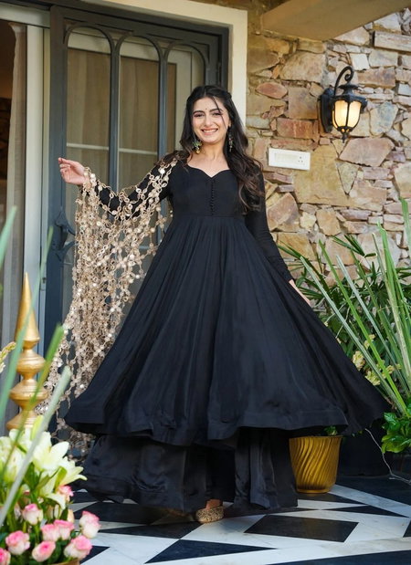 Jf 036 Roman Silk With Fully Flair Gown With Bottom and Dupatta